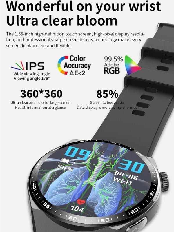 AD VISION Smart Fitness Watches, Sports Watch & Fitness Trackers, 1.55” HD Touchscreen, 24/7 Health Monitoring with ECG, Blood Oxygen & Sleep Tracking, 150+ Sports Modes, IP67, for Men & WomenAD VISION