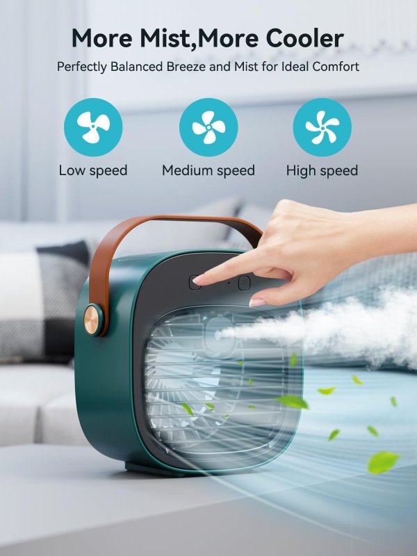 Air Conditioner Portable - 5200mAh Rechargeable Personal Air Cooler, Mini Air Conditioner with 3 Speeds, Quiet Desk Cooling Fan for Home, Bedroom, Travel, Office, Outdoor, Indoorhoniitaa