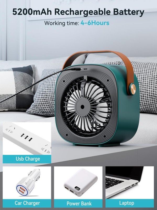 Air Conditioner Portable - 5200mAh Rechargeable Personal Air Cooler, Mini Air Conditioner with 3 Speeds, Quiet Desk Cooling Fan for Home, Bedroom, Travel, Office, Outdoor, Indoorhoniitaa