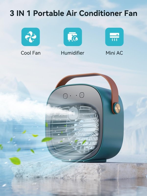 Air Conditioner Portable - 5200mAh Rechargeable Personal Air Cooler, Mini Air Conditioner with 3 Speeds, Quiet Desk Cooling Fan for Home, Bedroom, Travel, Office, Outdoor, Indoorhoniitaa