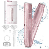Akunbem 2 in 1 Women Electric Shaver Dual Head Bikini Trimmer for Women IPX7 Waterproof Wet & Dry Use Body Hair Trimmer and Facial Hair Remover for Bikini Underarm Leg Arm Body Face, Pink‎Akunbem