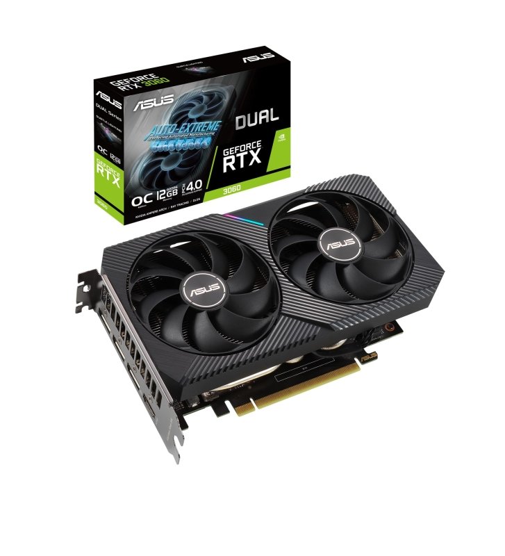 Asus Dual NVIDIA GeForce RTX 3060 V2 OC Edition Gaming Graphics Card, PCIe 4.0, 12GB GDDR6 Memory, HDMI 2.1, DisplayPort 1.4a, 2 - Slot Design, 15Gbps, 192 - bit - BlackVisit the ASUS Store