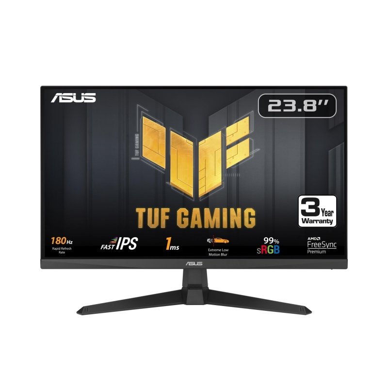 ASUS TUF Gaming 24” (23.8 inch viewable) 1080P Monitor (VG249Q3A) - Full HD, 180Hz, 1ms, Fast IPS, Extreme Low Motion Blur, FreeSync Premium, Speakers, DisplayPort, HDMI, Variable Overdrive, 99% Srgb‎ASUS