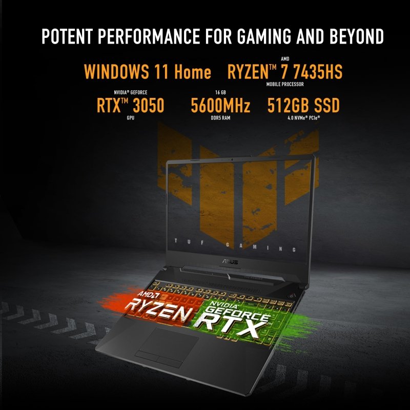 ASUS TUF Gaming A15 FA506NCR - HN044W AMD R7 - 7435HS/16GB RAM/512GB SSD/NVIDIA GeForce RTX 3050 4GB/15.6 FHD(1920x1080) 144Hz/Windows11 Home/1 - Zone RGB/Eng - Arb Keyboard - Graphite BlackVisit the Asus Store