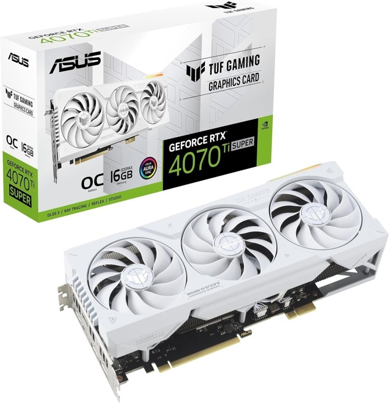 ASUS TUF Gaming GeForce RTX 4070 Ti SUPER BTF White OC Edition 16GB GDDR6X (NVIDIA DLSS 3, (GC - HPWR) Gold Finger, PCIe 4.0, 2X HDMI 2.1a, 3X DisplayPort 1.4a, TUF - RTX4070TIS - O16G - BTF - WHITE, White)‎ASUS