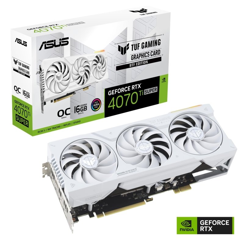 ASUS TUF Gaming GeForce RTX 4070 Ti SUPER BTF White OC Edition 16GB GDDR6X (NVIDIA DLSS 3, (GC - HPWR) Gold Finger, PCIe 4.0, 2X HDMI 2.1a, 3X DisplayPort 1.4a, TUF - RTX4070TIS - O16G - BTF - WHITE, White)‎ASUS