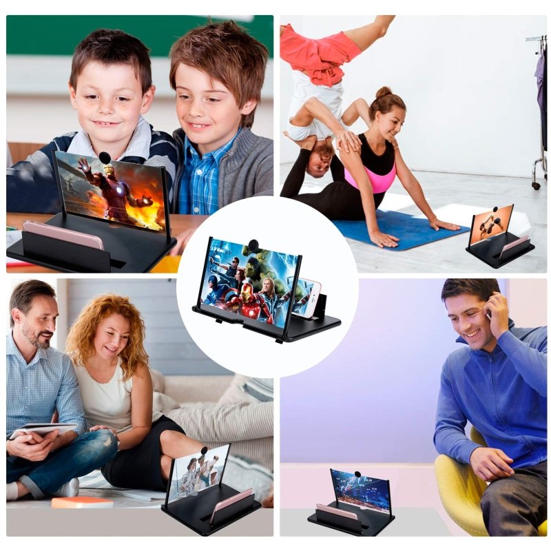 Cinyiuze 14'' 3D Phone Screen Magnifier – HD Magnifier Projector Screen Enlarger for Videos, Movies, Games – Foldable Phone Stand with Screen Amplifier – Supports All Smartphones (Black)‎Cinyiuze