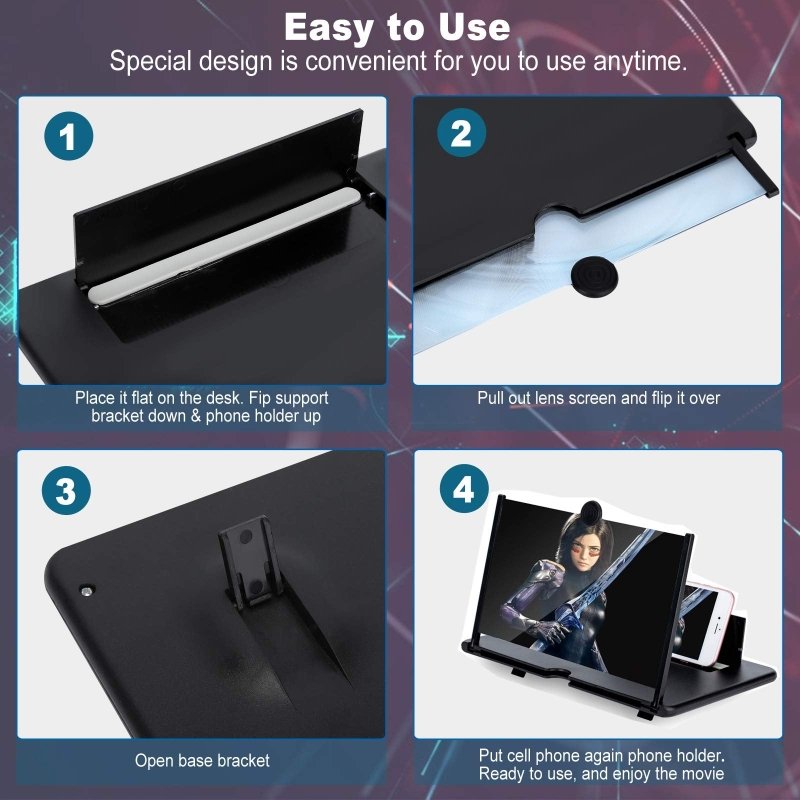 Cinyiuze 14'' 3D Phone Screen Magnifier – HD Magnifier Projector Screen Enlarger for Videos, Movies, Games – Foldable Phone Stand with Screen Amplifier – Supports All Smartphones (Black)‎Cinyiuze