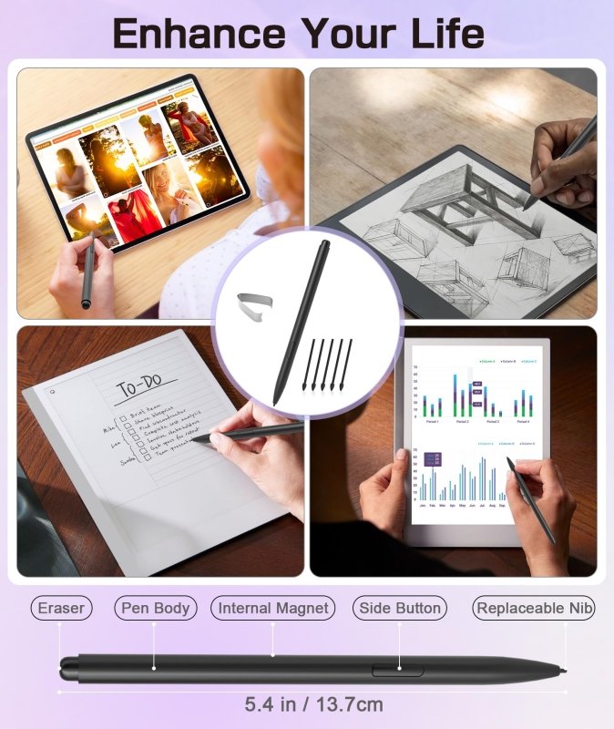Ciscle Magnetic EMR Stylus Compatible with Remarkable 2, Replacement Digital Pen with Eraser, 4096 Pressure Levels, Palm Rejection, Tilt Support, for Remarkable/Samsung/Wacom/Onyx EMR Devices - 5 TipsCiscle