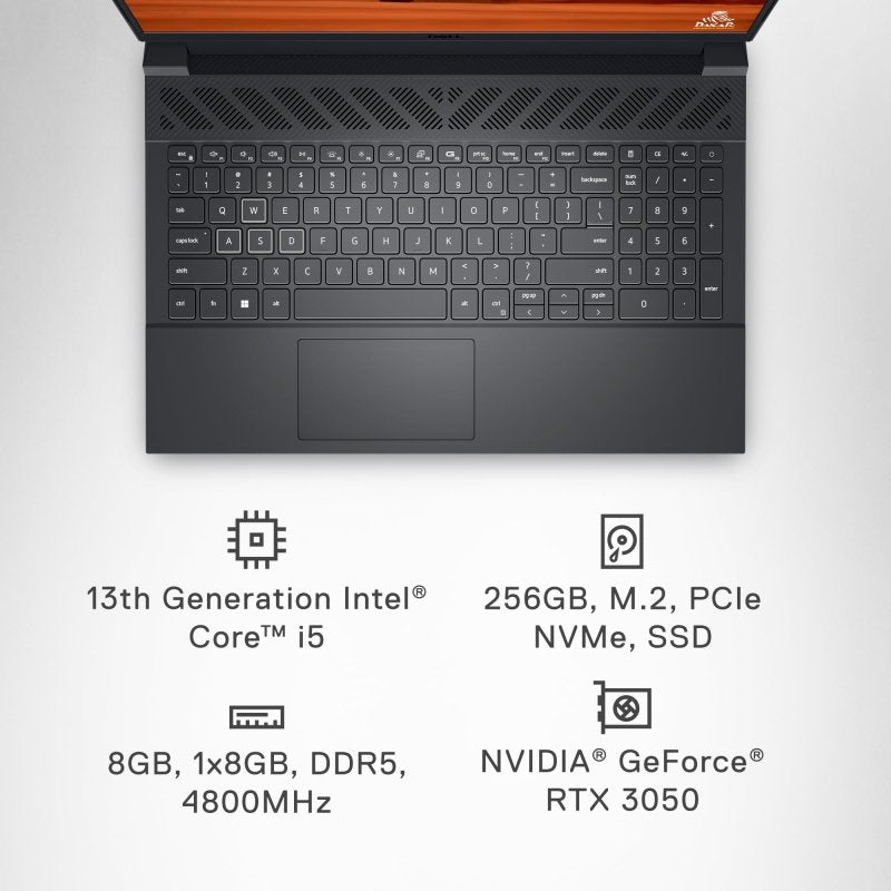 Dell G15 5530 Gaming Laptop, 15.6 - inch FHD 120Hz (1920x1080) Display, Intel Core i5 - 13450HX, NVIDIA GeForce RTX 3050, 8GB DDR5 RAM, 256GB SSD, Windows 11 Home, Dark Shadow Gray‎Dell