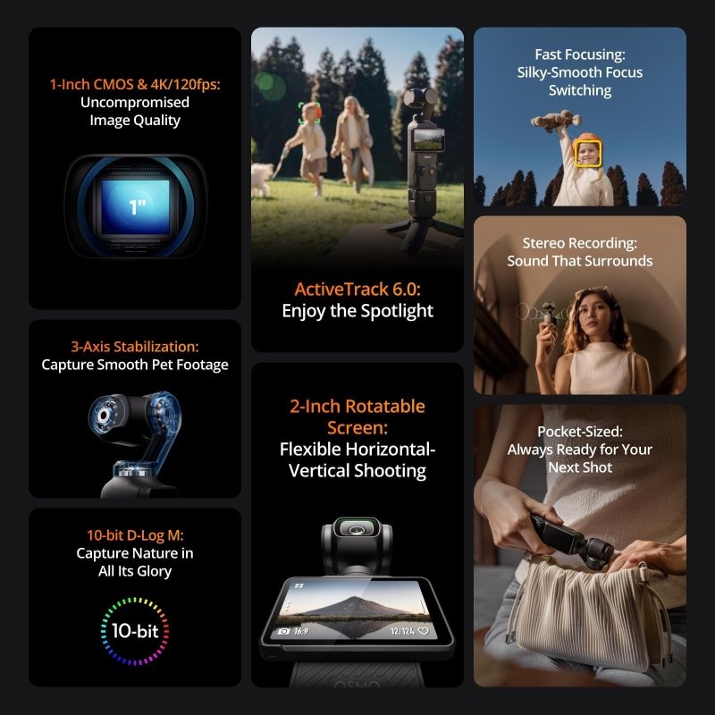 DJI Osmo Pocket 3 Creator Combo, Vlogging Camera with 1'' CMOS & 4K/120fps Video, 3 - Axis Stabilization, Face/Object Tracking, Mic Included for Clear Sound, UAE Version with Official Warranty SupportVisit the DJI Store