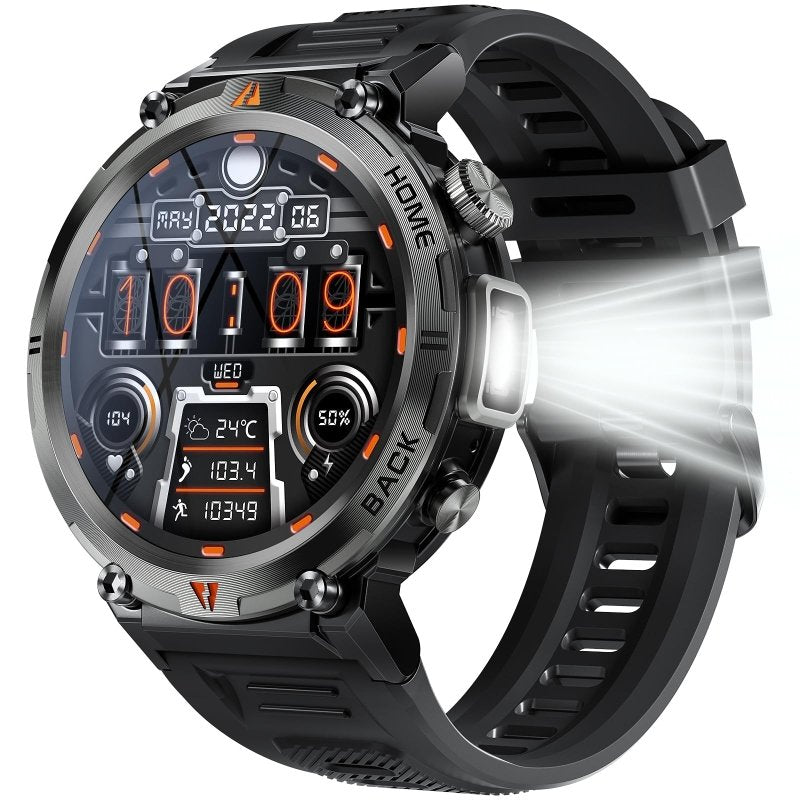 EIGIIS Military Smart Watch for Men Tactical Rugged with Bluetooth Call Flashlight 1.45'' Big Screen Fitness Tracker Heart Rate Sleep Monitor Waterproof Sports Smartwatch iPhone Android BlackEIGIIS