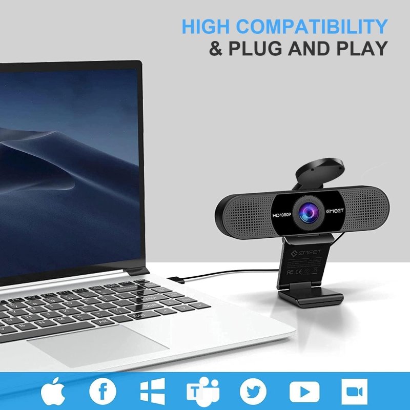 EMEET 1080P Webcam with Microphone, C960 Web Camera, 2 Mics Streaming Webcam, 90°FOV Computer Camera, Plug and Play USB Webcam for Online Calling/Conferencing, Zoom/Teams/Facetime/YouTube, Laptop/PCVisit the EMEET Store