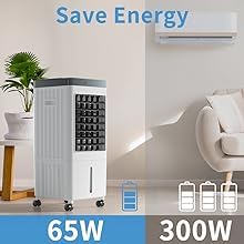 Evaporative Air Cooler, TDOO Cooling Fan with 3 Modes & 3 Speeds, Windowless Air Conditioner with 12 - H Timer Remote Control，Portable ac Unit w/ 10L Water Tank, Fast Cooling for Room‎TDOO