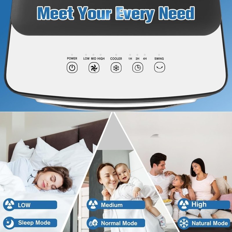 Evaporative Air Cooler, TDOO Cooling Fan with 3 Modes & 3 Speeds, Windowless Air Conditioner with 12 - H Timer Remote Control，Portable ac Unit w/ 10L Water Tank, Fast Cooling for Room‎TDOO