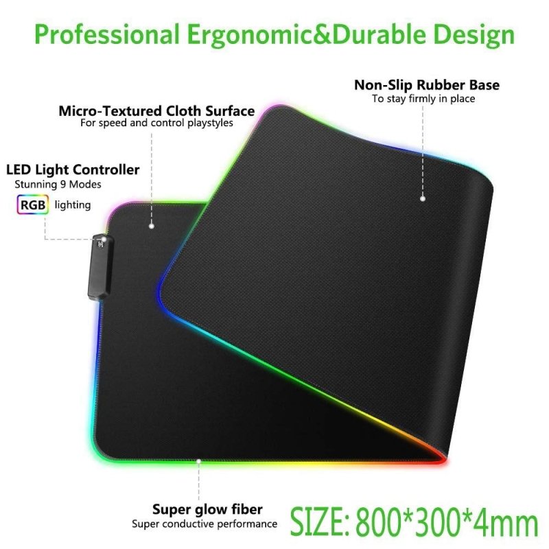Goodstuff Rgb Gaming MoUSe Pad, Extra Large Soft Led Extended MoUSe Pad, Anti - Slip Rubber Base Computer Keyboard Mat‎Goodstuff