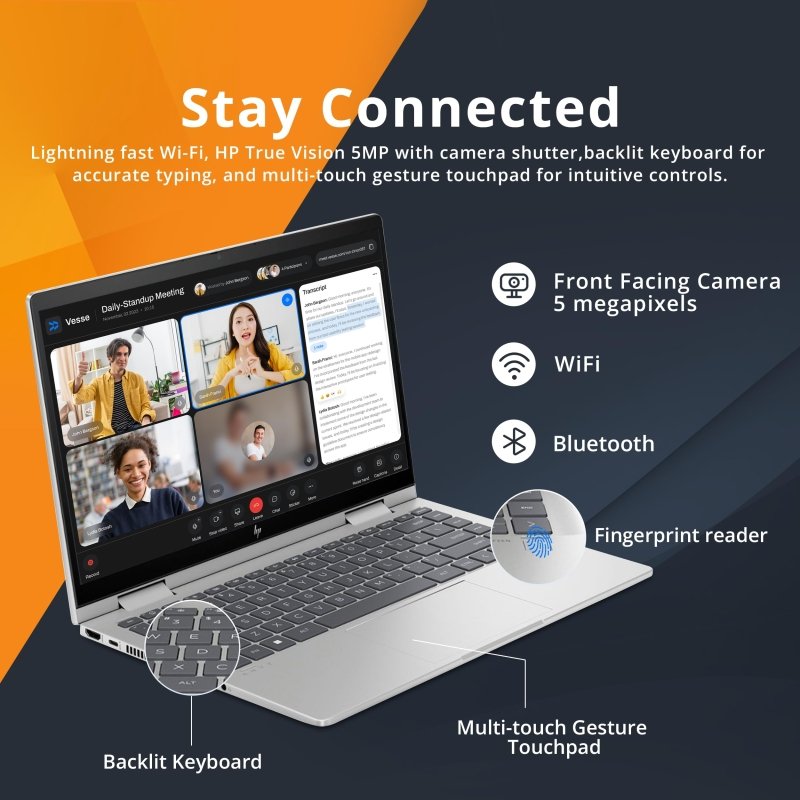 HP ENVY X360 14 - ES0033DX 2 in 1 Laptop, Intel Core i7 - 1355U,16GB DDR4 RAM,1TB SSD 14 Inch FHD IPS touch Display, Intel Iris Xe Graphics, Windows 11, Natural Silver - English Keyboard‎HP