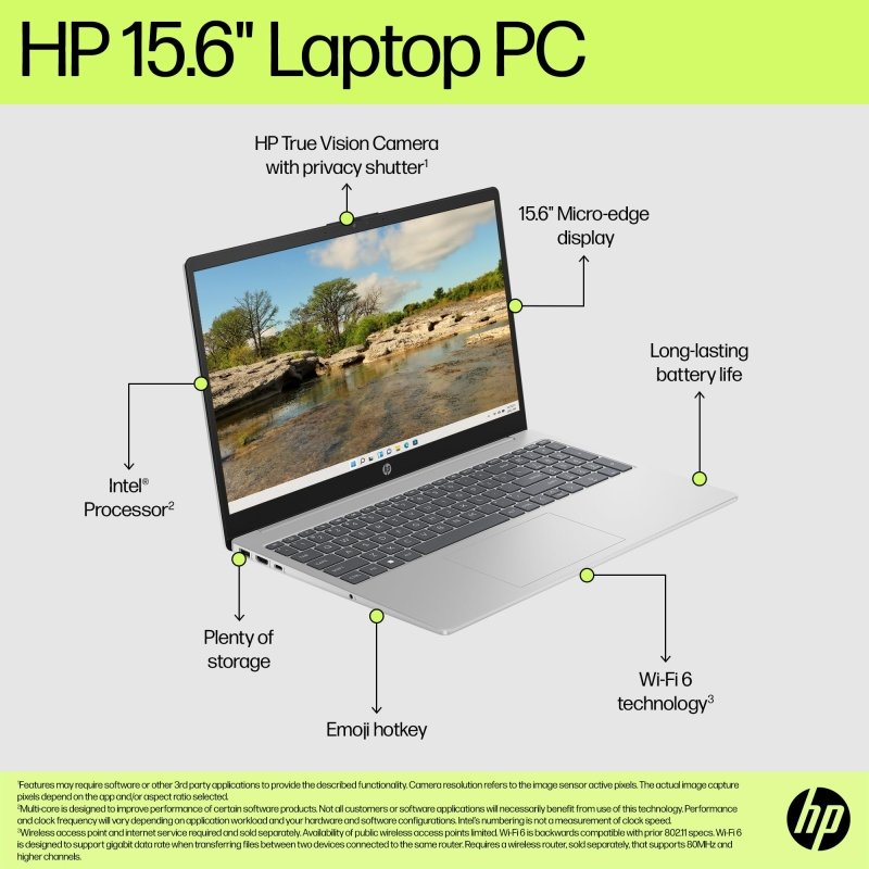 HP Laptop 15 - fd0111ne, 15.6" Full HD Display, Intel® Core™ i7 - 1255U, 16GB RAM, 512GB SSD, Intel® Iris® Xe Graphics, Windows 11 Home, Keyboard English/Arabic, Natural silver [B21RHEA]‎HP