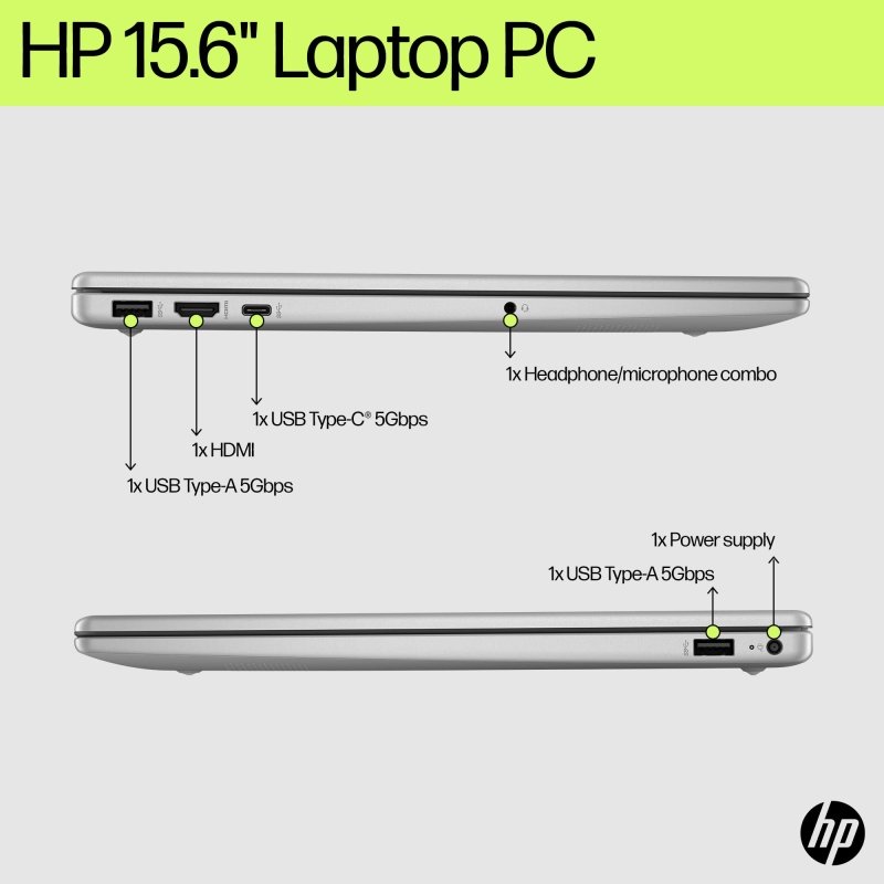 HP Laptop 15 - fd0111ne, 15.6" Full HD Display, Intel® Core™ i7 - 1255U, 16GB RAM, 512GB SSD, Intel® Iris® Xe Graphics, Windows 11 Home, Keyboard English/Arabic, Natural silver [B21RHEA]‎HP