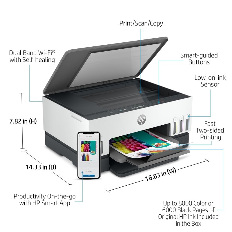 HP Smart Tank 670 All - in - One Printer, Print, Scan, Copy, Wireless, Scan to PDF, Fast two - sided printing, Up to 18,000 black or 8,000 color pages - White/Grey [6UU48A]Visit the HP Store