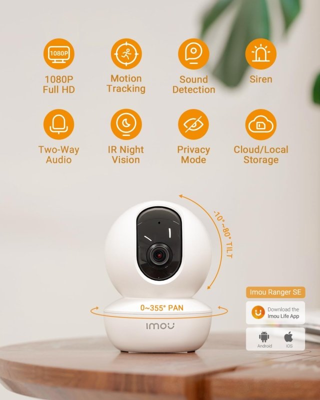 Imou Camera 1080P Security Camera, CCTV Camera for Home, Baby Monitor 360° Wi - Fi Camera Indoor Cameras with AI Human Detection Motion Tracking Two - Way Audio IR Night Vision Siren (Ranger SE)Visit the Imou Store