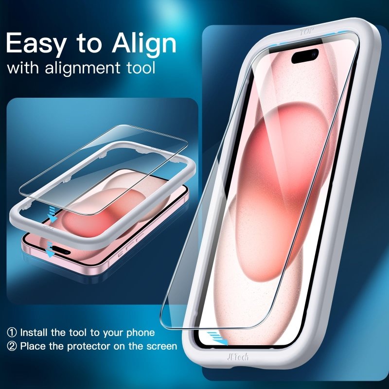 JETech Screen Protector for iPhone 15 6.1 - Inch, Tempered Glass Film with Easy Installation Tool, Case - Friendly, HD Clear, 3 - PackVisit the JETech Store