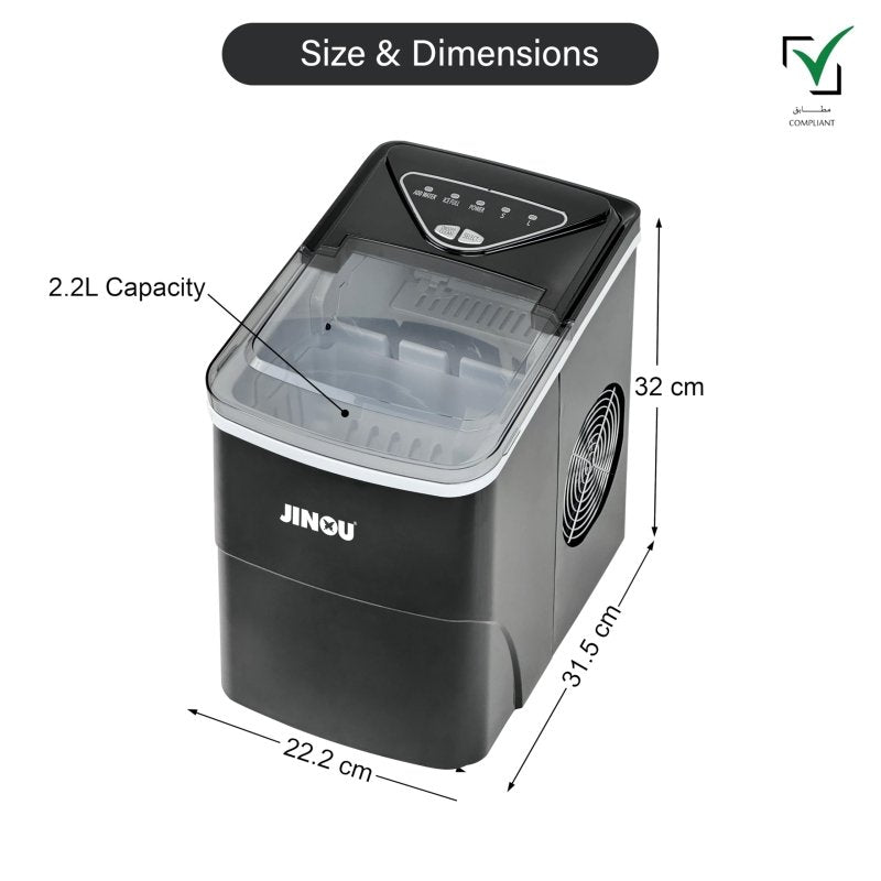 JINOU Ice Maker - 2L Refillable Water Tank – Made with Premium Quality Abs Material, Updated Electronics & Cooling System - Ice Cube Maker Produces 12 Kg Ice In 24 HoursJinou