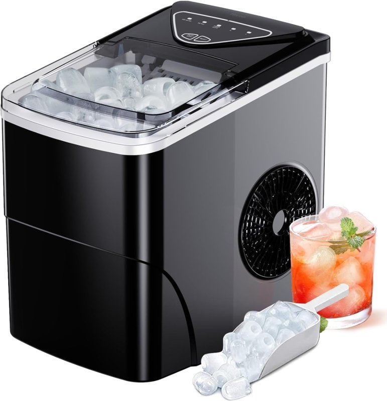 JINOU Ice Maker - 2L Refillable Water Tank – Made with Premium Quality Abs Material, Updated Electronics & Cooling System - Ice Cube Maker Produces 12 Kg Ice In 24 HoursJinou