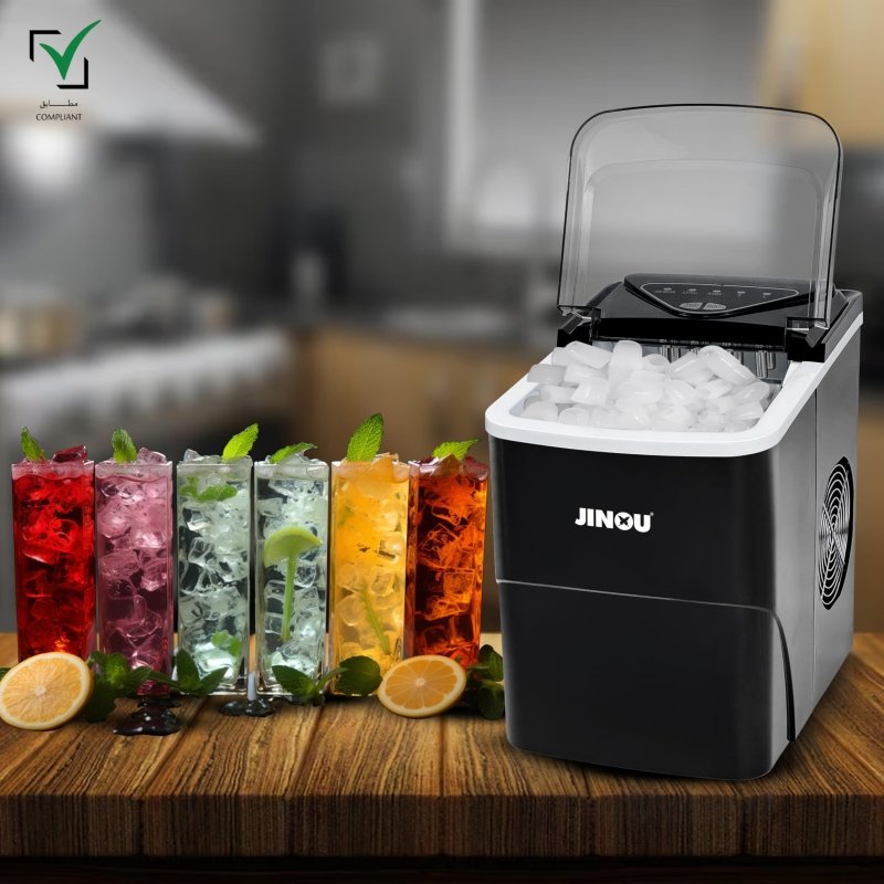 JINOU Ice Maker - 2L Refillable Water Tank – Made with Premium Quality Abs Material, Updated Electronics & Cooling System - Ice Cube Maker Produces 12 Kg Ice In 24 HoursJinou
