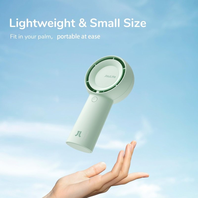 JISULIFE Handheld Turbo Fan [16H Max Cooling Time] Mini Portable Hand, 4000mAh USB Rechargeable Personal, Battery Operated Small Pocket Fan with 5 Speeds for Travel/Outdoor/Home/Office - Green‎JISULIFE