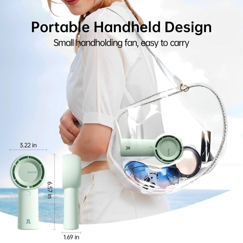 JISULIFE Handheld Turbo Fan [16H Max Cooling Time] Mini Portable Hand, 4000mAh USB Rechargeable Personal, Battery Operated Small Pocket Fan with 5 Speeds for Travel/Outdoor/Home/Office - Green‎JISULIFE