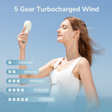 JISULIFE Handheld Turbo Fan [16H Max Cooling Time] Mini Portable Hand, 4000mAh USB Rechargeable Personal, Battery Operated Small Pocket Fan with 5 Speeds for Travel/Outdoor/Home/Office - Green‎JISULIFE