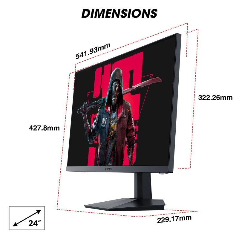 KOORUI 24 Inch Gaming Monitor, 165Hz 1080p 1ms IPS, Adaptive Sync, PC Monitor HDMI, Tilt Adjustable, Eye Care, VESA Wall Mountable (FHD 1920x1080, DisplayPort) Black‎KOORUI