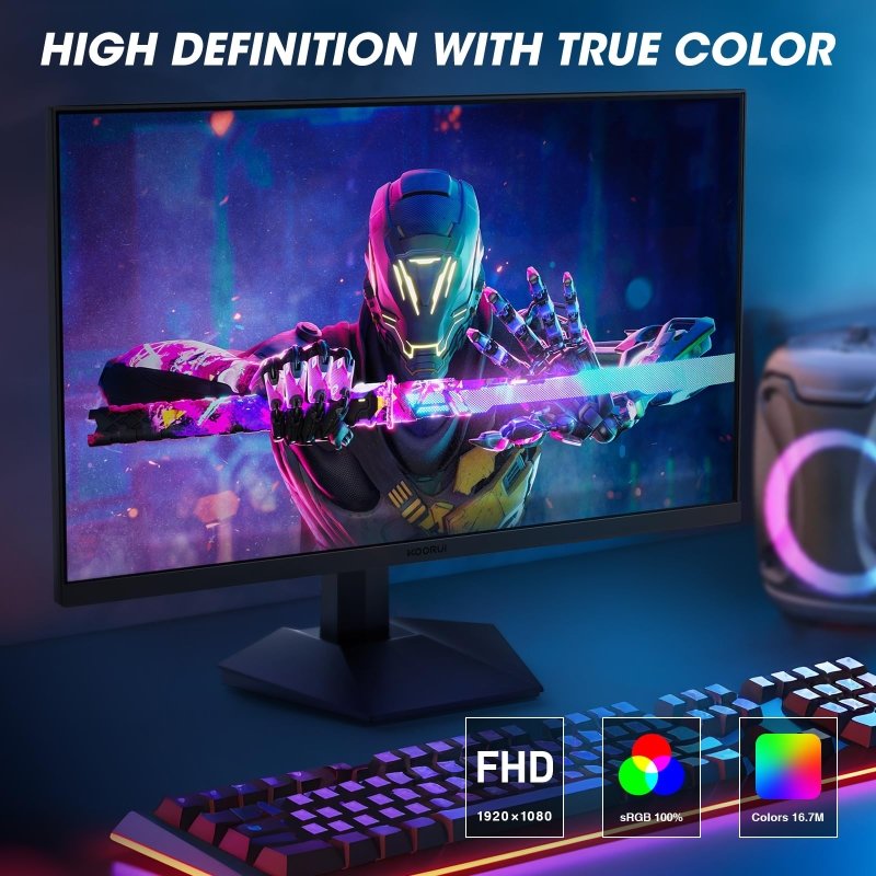 KOORUI 24 Inch Gaming Monitor, 165Hz 1080p 1ms IPS, Adaptive Sync, PC Monitor HDMI, Tilt Adjustable, Eye Care, VESA Wall Mountable (FHD 1920x1080, DisplayPort) Black‎KOORUI