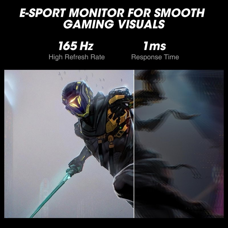 KOORUI 24 Inch Gaming Monitor, 165Hz 1080p 1ms IPS, Adaptive Sync, PC Monitor HDMI, Tilt Adjustable, Eye Care, VESA Wall Mountable (FHD 1920x1080, DisplayPort) Black‎KOORUI