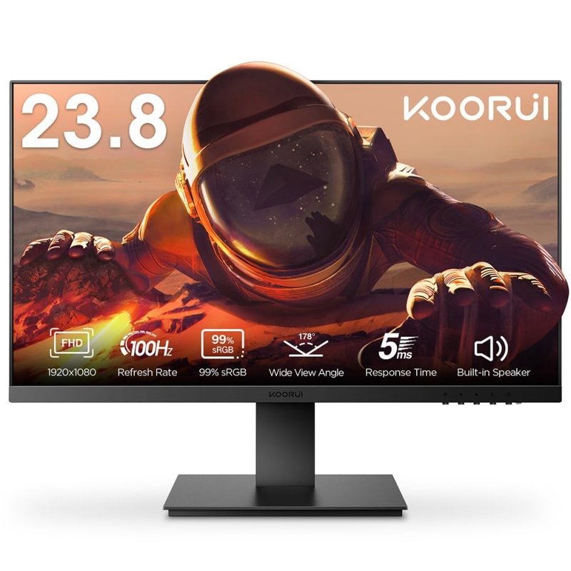 KOORUI 24 - Inch IPS Business Monitor Full HD1920 x 1080, 100Hz Refresh Rate, 5ms Response Time, sRGB 99% Color Gamut, 16.7m Maximum Color, Built - in Speaker, Tilt Adjustable, HDMI & VGA, Freesync - P02‎KOORUI