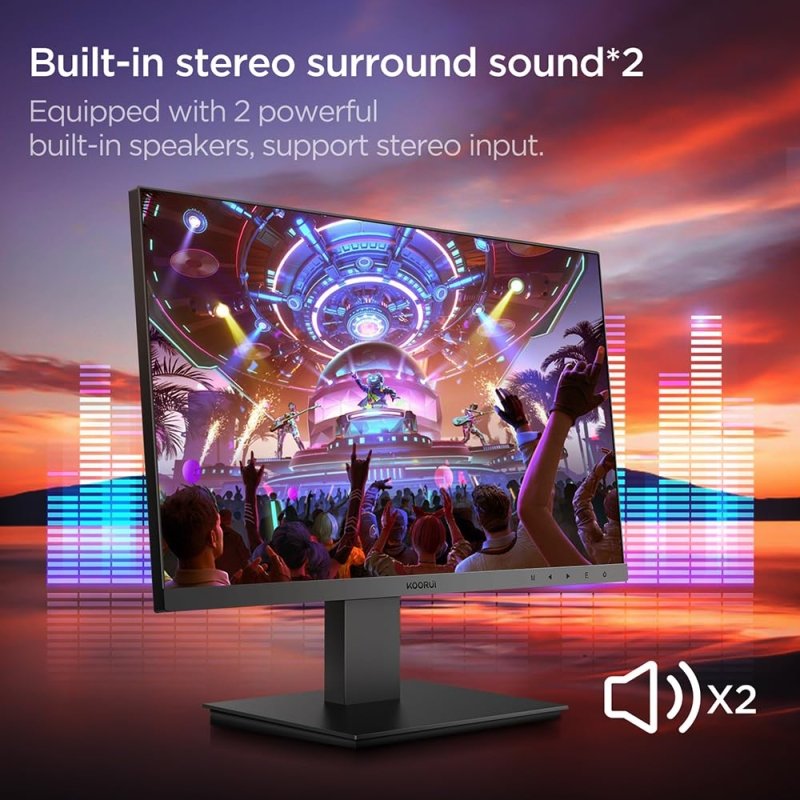 KOORUI 24 - Inch IPS Business Monitor Full HD1920 x 1080, 100Hz Refresh Rate, 5ms Response Time, sRGB 99% Color Gamut, 16.7m Maximum Color, Built - in Speaker, Tilt Adjustable, HDMI & VGA, Freesync - P02‎KOORUI