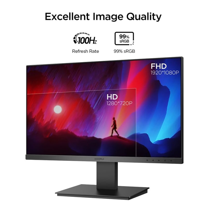 KOORUI 24 - Inch IPS Business Monitor Full HD1920 x 1080, 100Hz Refresh Rate, 5ms Response Time, sRGB 99% Color Gamut, 16.7m Maximum Color, Built - in Speaker, Tilt Adjustable, HDMI & VGA, Freesync - P02‎KOORUI