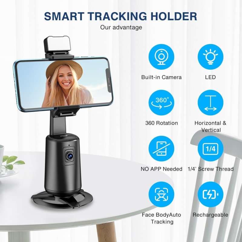 Lingtoolator acking Tripod 360° Rotating Auto Tracking Phone Stand, No App, Phone Camera Stand with Remote and Gesture Control, Rechargeable Smart Shooting Stand for Live Video Recording Tiktokjiangler
