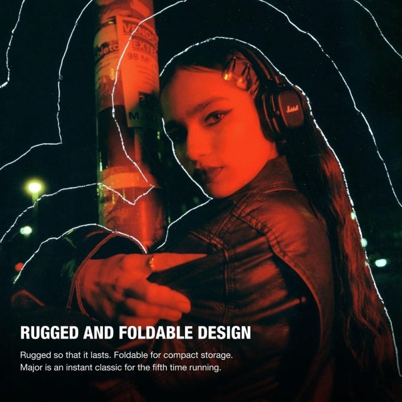 Marshall Major V Bluetooth Headphones - Foldable Bluetooth Wireless Headphones Bluetooth with 100+ Hours of Playtime (Black)Visit the Marshall Store