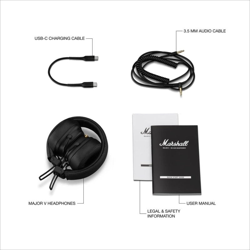 Marshall Major V Bluetooth Headphones - Foldable Bluetooth Wireless Headphones Bluetooth with 100+ Hours of Playtime (Black)Visit the Marshall Store