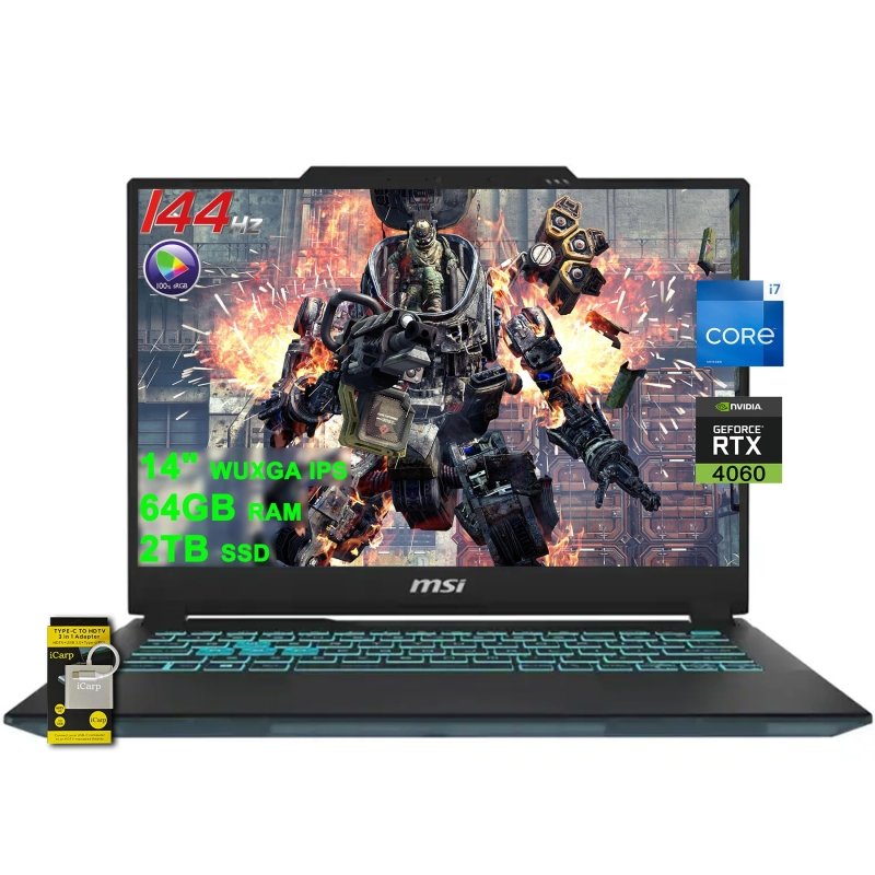 MSI Cyborg 14 Gaming Laptop 14" WUXGA IPS 144Hz (100% sRGB) Intel 10 - core i7 - 13620H 64GB RAM 2TB SSD GeForce RTX 4060 Backlit USB - C Win11 w/ICP Accessory‎MSI