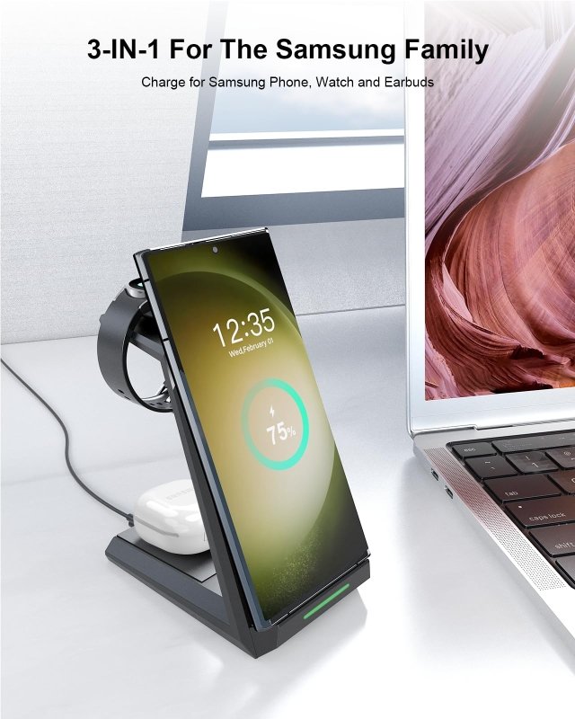 NANAMI Wireless Charger for Samsung - 3 in 1 Charging Station for Multiple Devices, Fast Charger Stand for Galaxy S25 S24 S23 S22 S21 Ultra Z Flip Fold 4, Galaxy Watch 6/5/5 Pro/4/3, Galaxy Buds 2 ProVisit the NANAMI Store