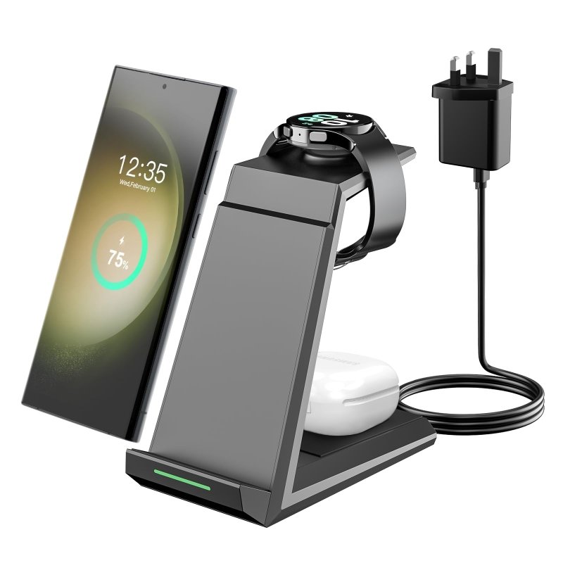 NANAMI Wireless Charger for Samsung - 3 in 1 Charging Station for Multiple Devices, Fast Charger Stand for Galaxy S25 S24 S23 S22 S21 Ultra Z Flip Fold 4, Galaxy Watch 6/5/5 Pro/4/3, Galaxy Buds 2 ProVisit the NANAMI Store