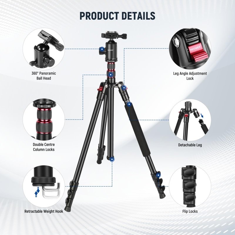Neewer 77 - Inch Tripod, Camera Tripod for DSLR, 2 - in - 1 Compact Aluminum Tripod Monopod with 360 Degree Ball Head, 2 Center Axis, QR Plate and 8 Kilograms Load for Travel and Work, Carry Bag IncludedVisit the NEEWER Store