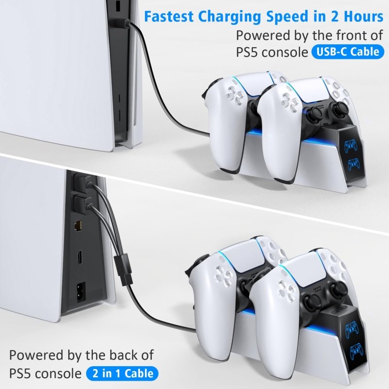 OIVO PS5 Charging Station, OIVO 2H Fast PS5 Controller Charger for Playstation 5 Dualsense Controller, Upgrade PS5 Charging Dock with 2 Types of Cable, PS5 Charger for Dual PS5 Controller, USBVisit the OIVO Store