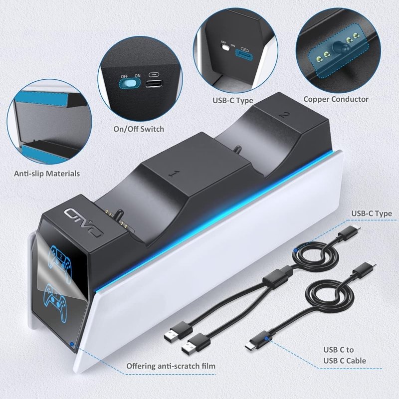 OIVO PS5 Charging Station, OIVO 2H Fast PS5 Controller Charger for Playstation 5 Dualsense Controller, Upgrade PS5 Charging Dock with 2 Types of Cable, PS5 Charger for Dual PS5 Controller, USBVisit the OIVO Store