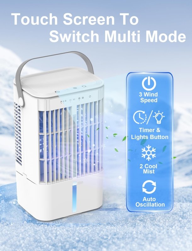 Portable Air Conditioner, 1200mL Evaporative Air Cooler, Personal Mini Air Conditioner with 3 Speeds & 2/4H Timer, 120° Oscillating Portable Ac Unit Fan Small Air Conditioner for Home Office RoomTopritt