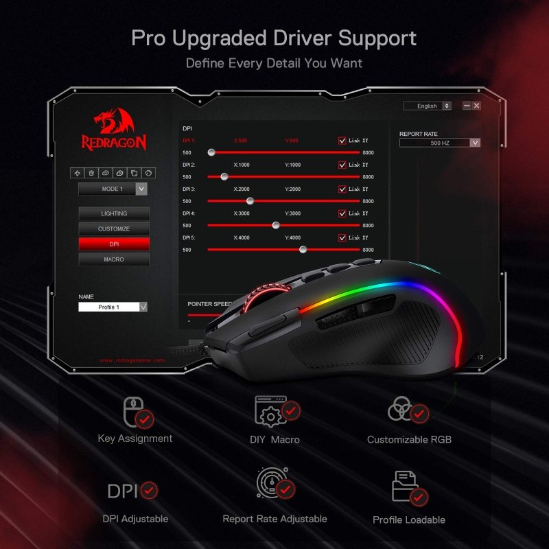 Redragon, Predator Wired Gaming Mouse, Black, M612 - RgbVisit the Redragon Store