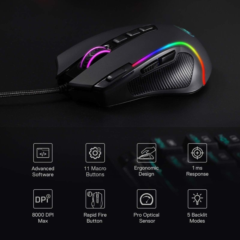 Redragon, Predator Wired Gaming Mouse, Black, M612 - RgbVisit the Redragon Store